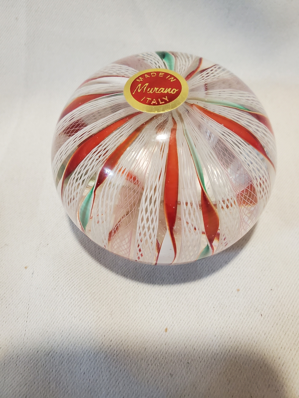Vintage Murano Art Glass Crown Paperweight – Zanfirico Latticino Filigree & Ribb